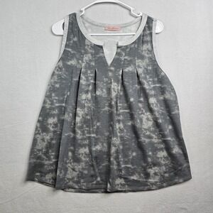 Ces Femme Gray Tie‎ Dye V Neck Pleated Tank Top Women's L boutique flowy pleated